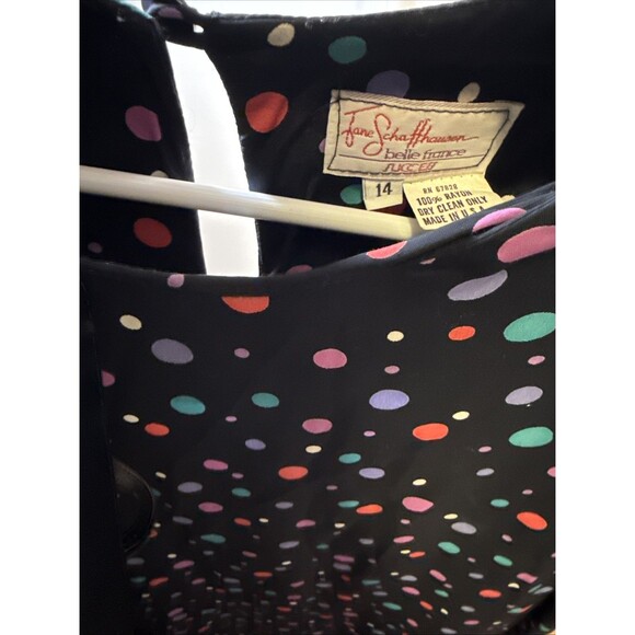 Vtg 80s Secretary Dress Sz 14 Polka Dot Ruffle Sh. Pads Skirt Midi Length - Picture 3 of 9